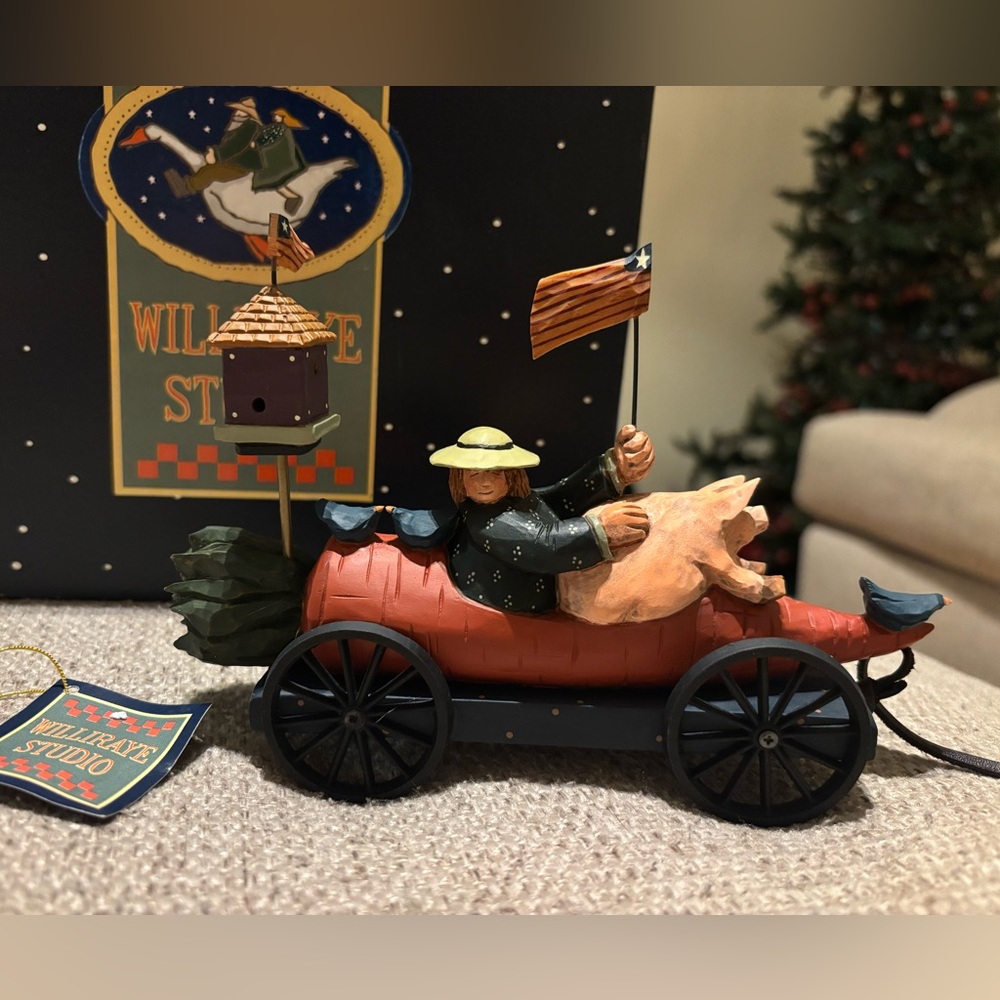 Williraye Studio WW2746 Girl and Pig in Carrot Pull Toy